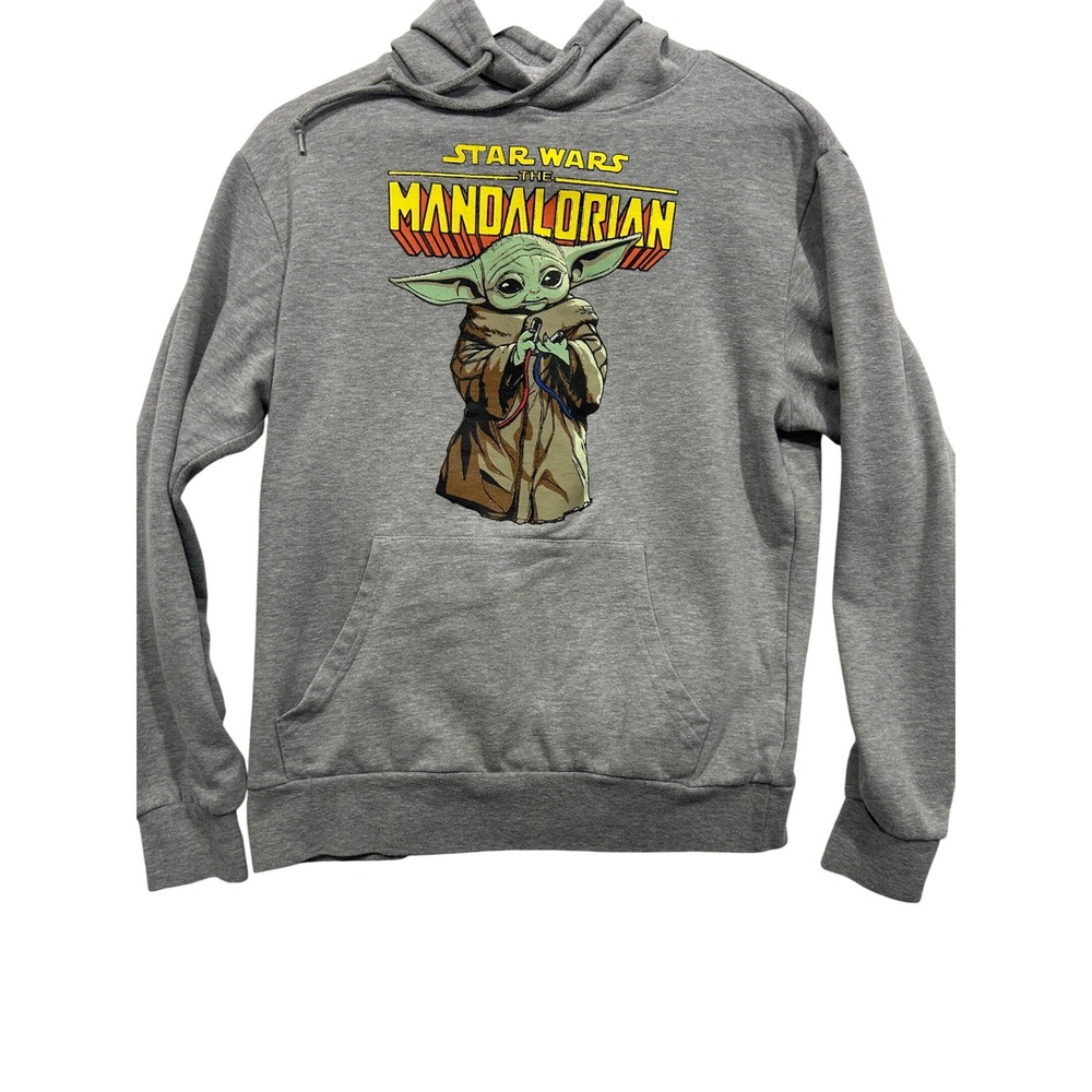 Star Wars The Mandalorian Baby Yoda Pullover Hoodie Gray Small (699)